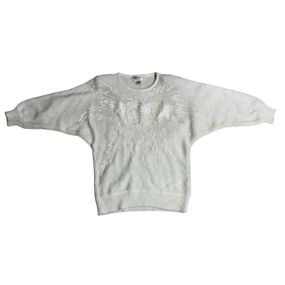 Vintage Adolfo Batwing Sweater Intricate Knit Design Acrylic Women's L Ivory - Picture 1 of 9